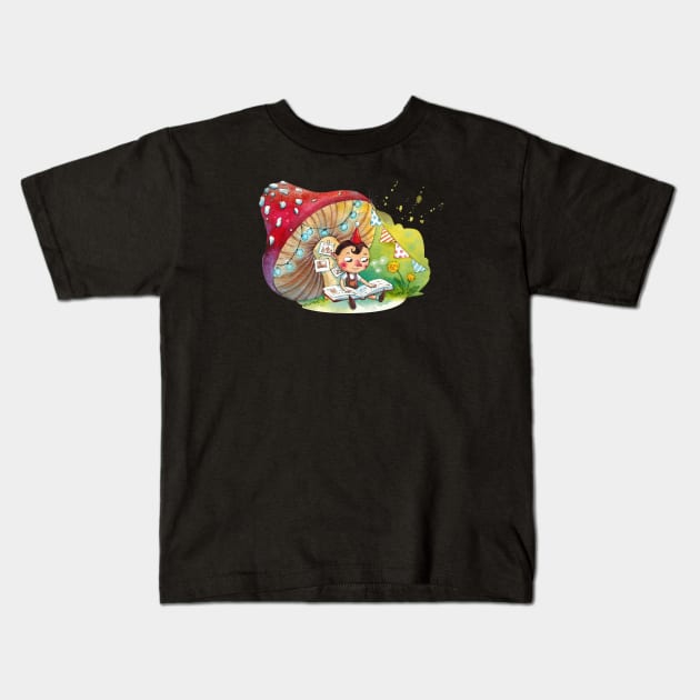 Curious Gnome Kids T-Shirt by rubinuby